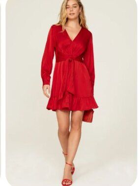 Marissa Webb Satin Tie Wrap Front Dress Womens 10 Red Scarlet Hanging
